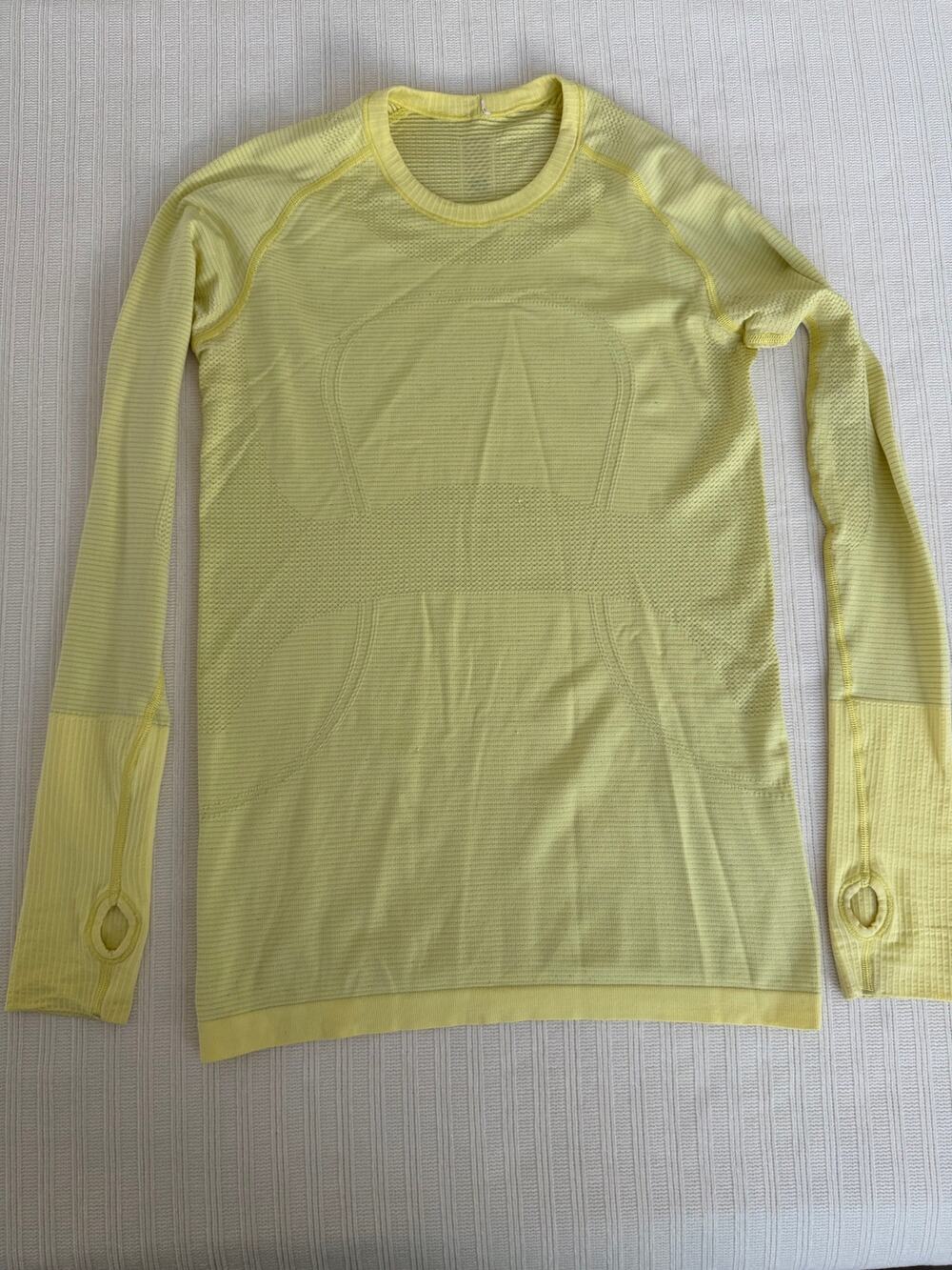 Lululemon Swiftly Tech Long Sleeve Crewneck Yellow Striped Running Top Size 8